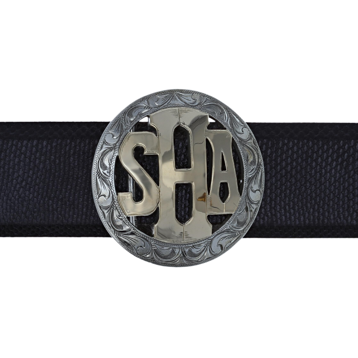 Motley 1802 Sterling and Gold Round Initials Trophy Buckle