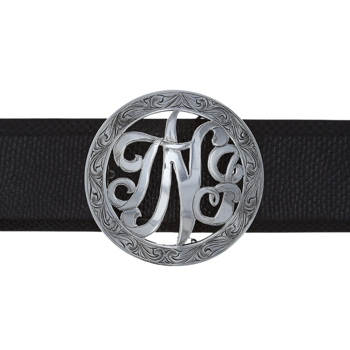 Motley 1803 Round Sterling Trophy Buckle with Filigreed Initials