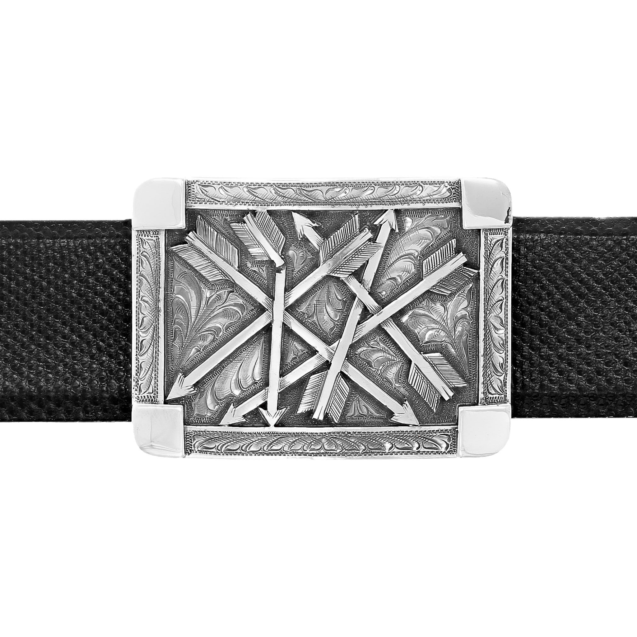 Black Leather Belt Women Silver Arrow Buckle Belt 