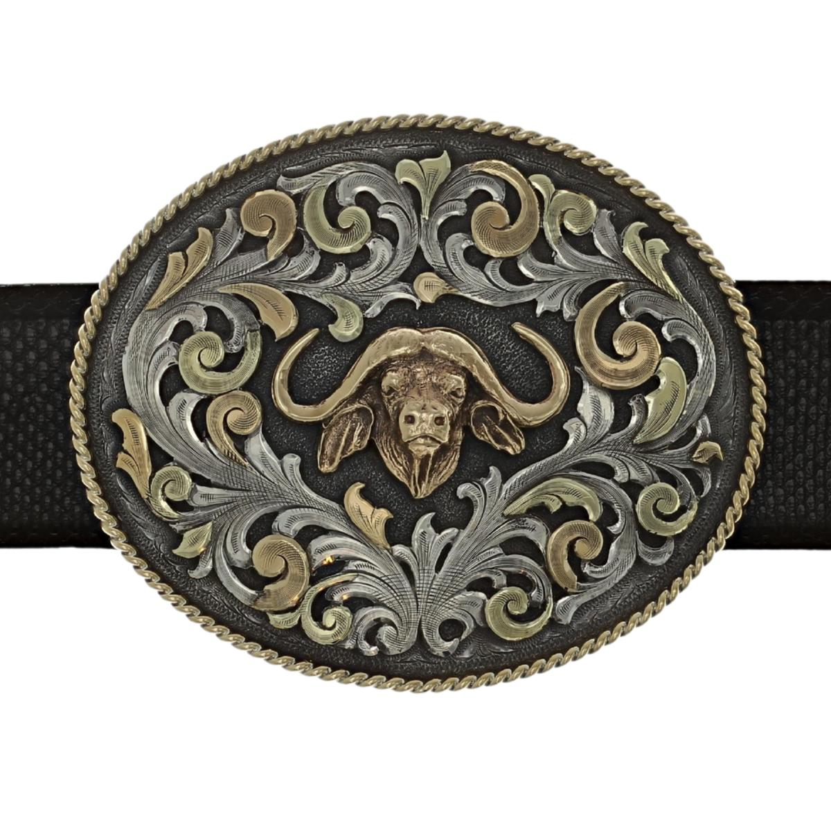 Nueces 1819 Gold Cape Buffalo Overlay Trophy Buckle