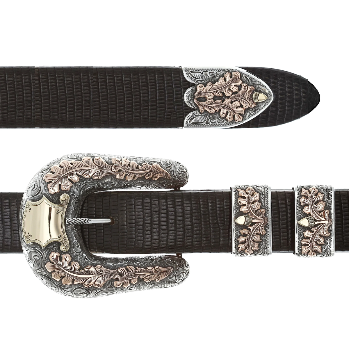 Pecos 1855 Oak Leaves &amp; Acorns Buckle Set