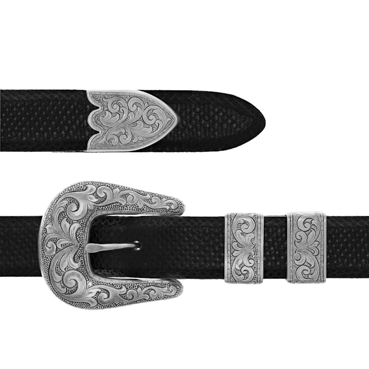 Pecos 2056 Sterling Gun Engraved Buckle Set