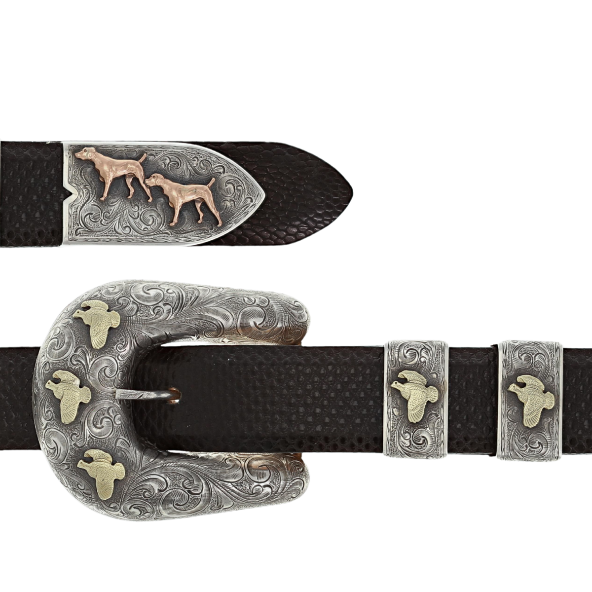 Pecos 2073 Sterling Silver Quail &amp; Pointer Buckle Set
