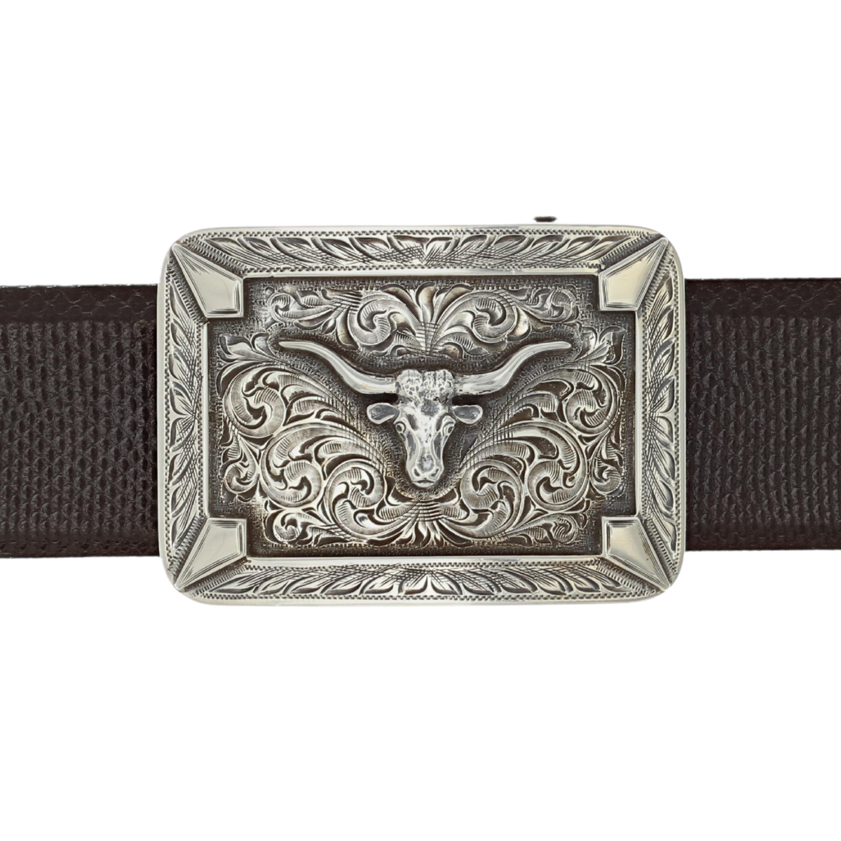 Sabine 1813 Sterling Silver Engraved Steer Head Trophy Buckle