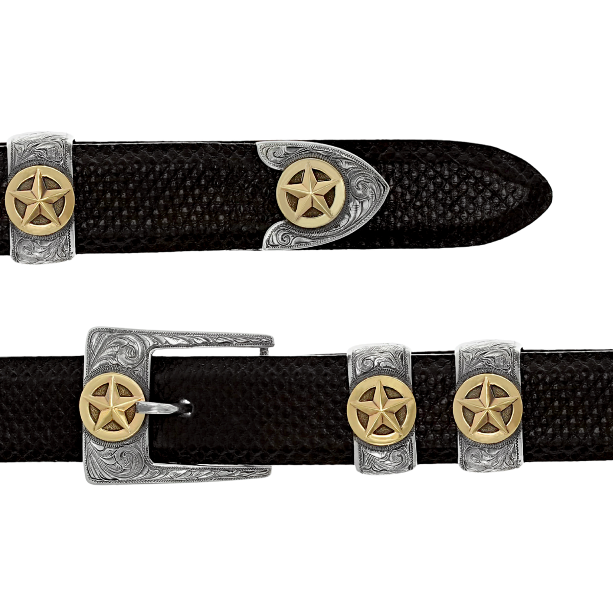 Taylor 1802 Sterling Silver &amp; Gold Ranger Stars Buckle Set