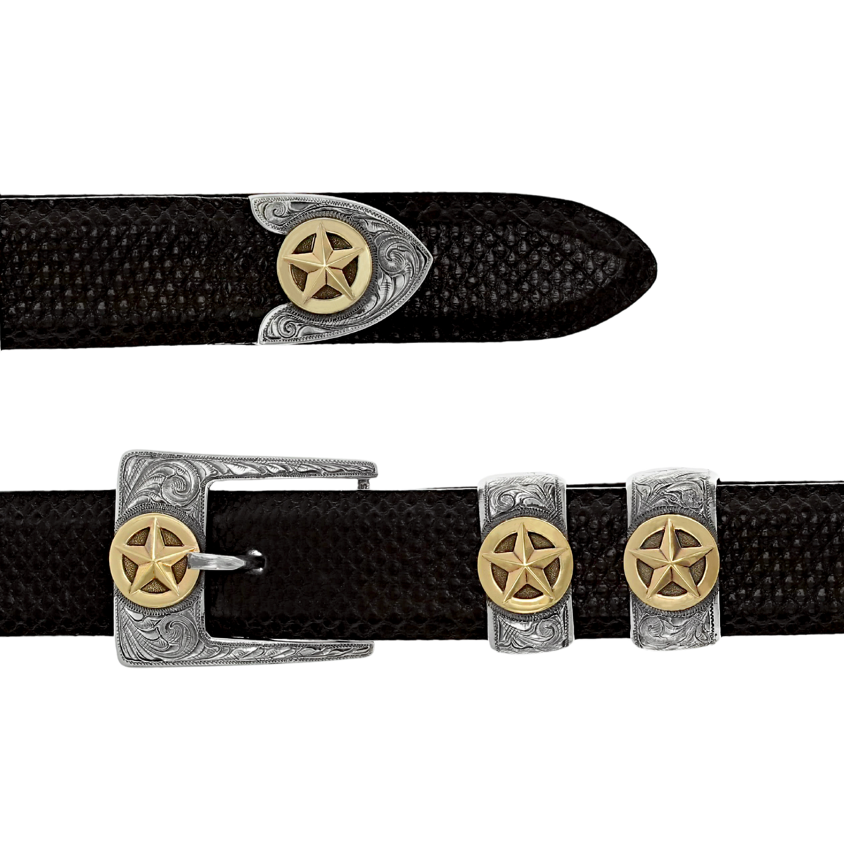 Taylor 1802 Sterling Silver &amp; Gold Ranger Stars Buckle Set