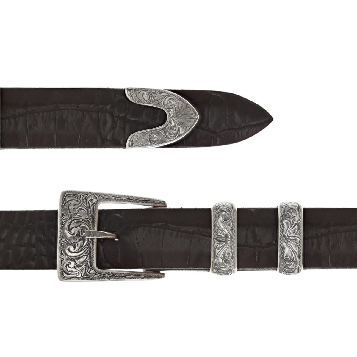 Taylor 1832 Sterling Scroll Engraved Buckle Set
