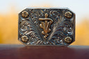 Childress 1800 Sterling Rectangular Trophy Buckle with Cropped Corners and Gold Rod of Asclepius