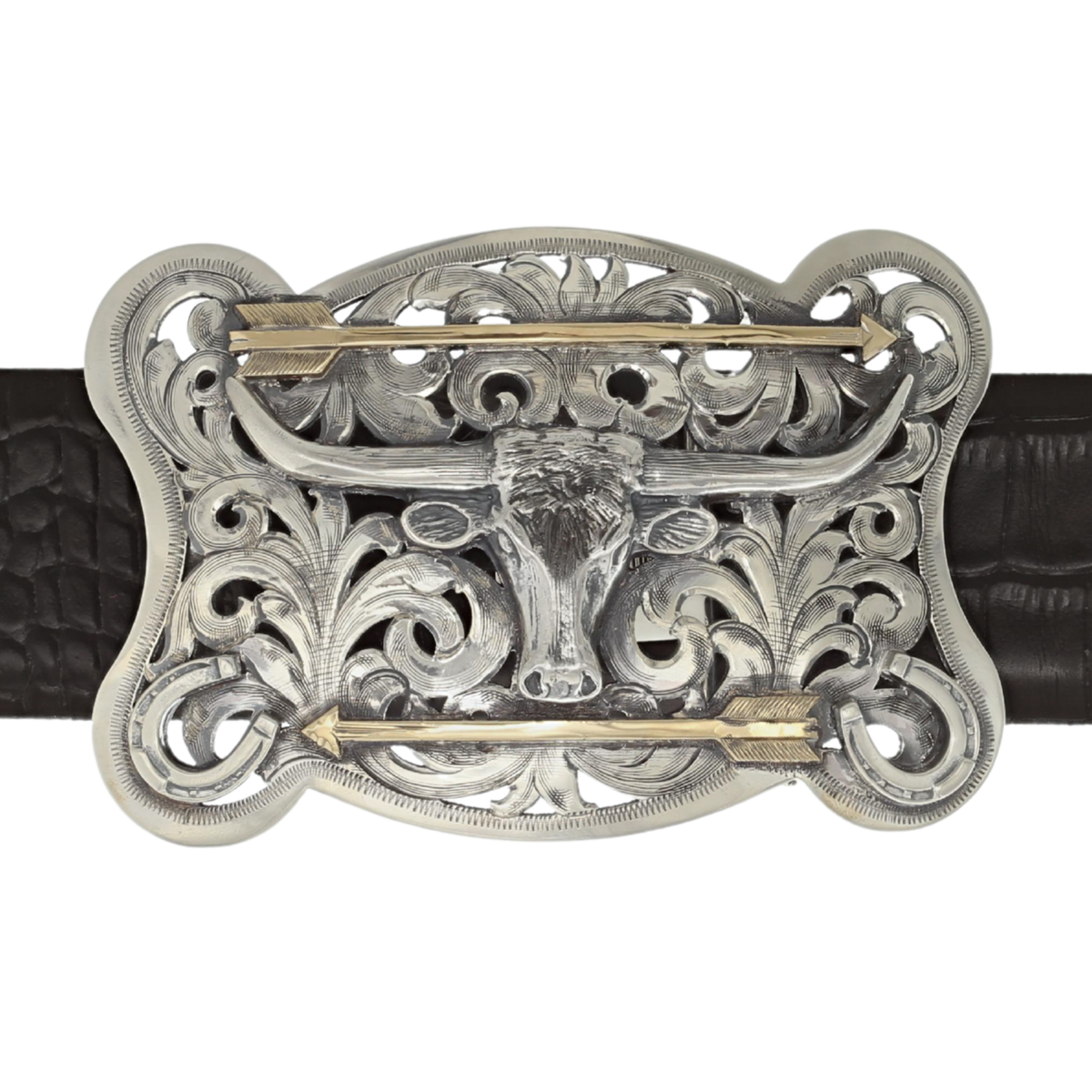 Webb 1821 Scalloped Steer Head Filigreed Trophy Buckle