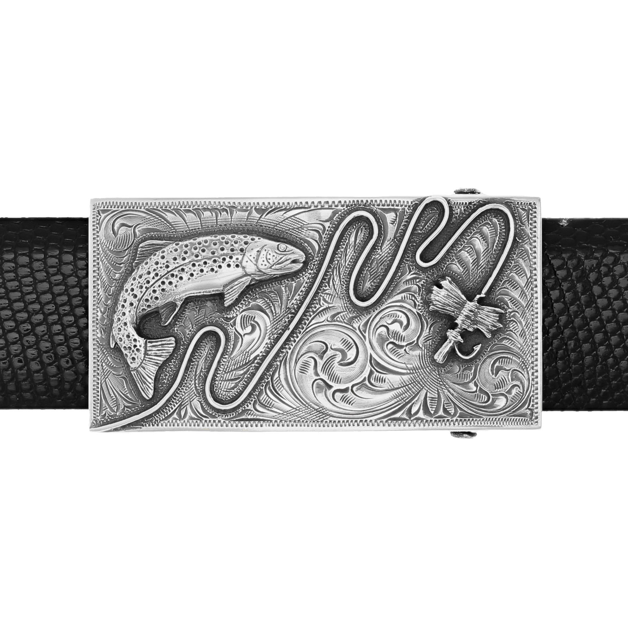 Clint Orms Engravers & Silversmiths Wheeler 1801 Sterling Silver Fly Fishing Buckle