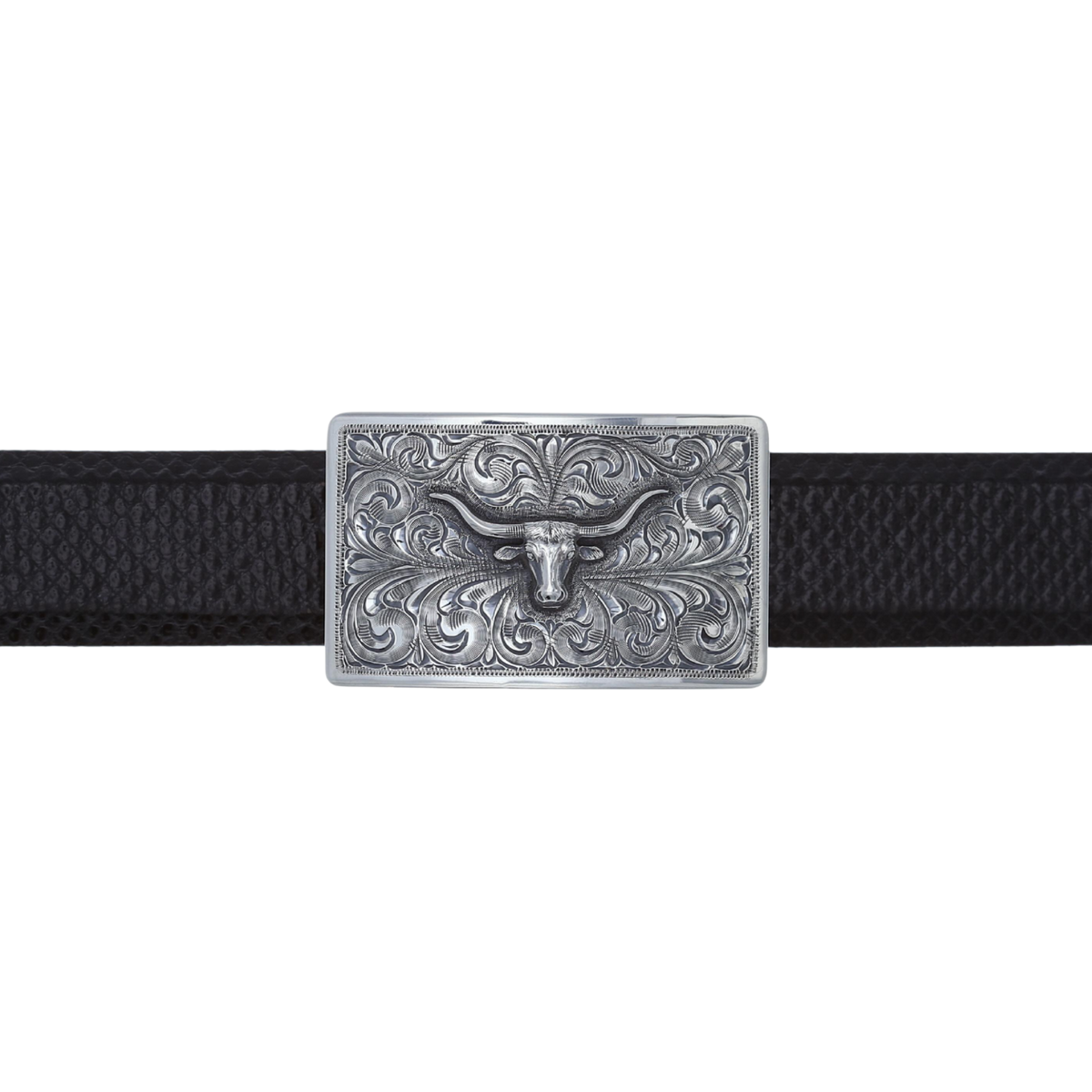 Zavala 1802 Sterling Longhorn &amp; Engraved Scroll Trophy Buckle