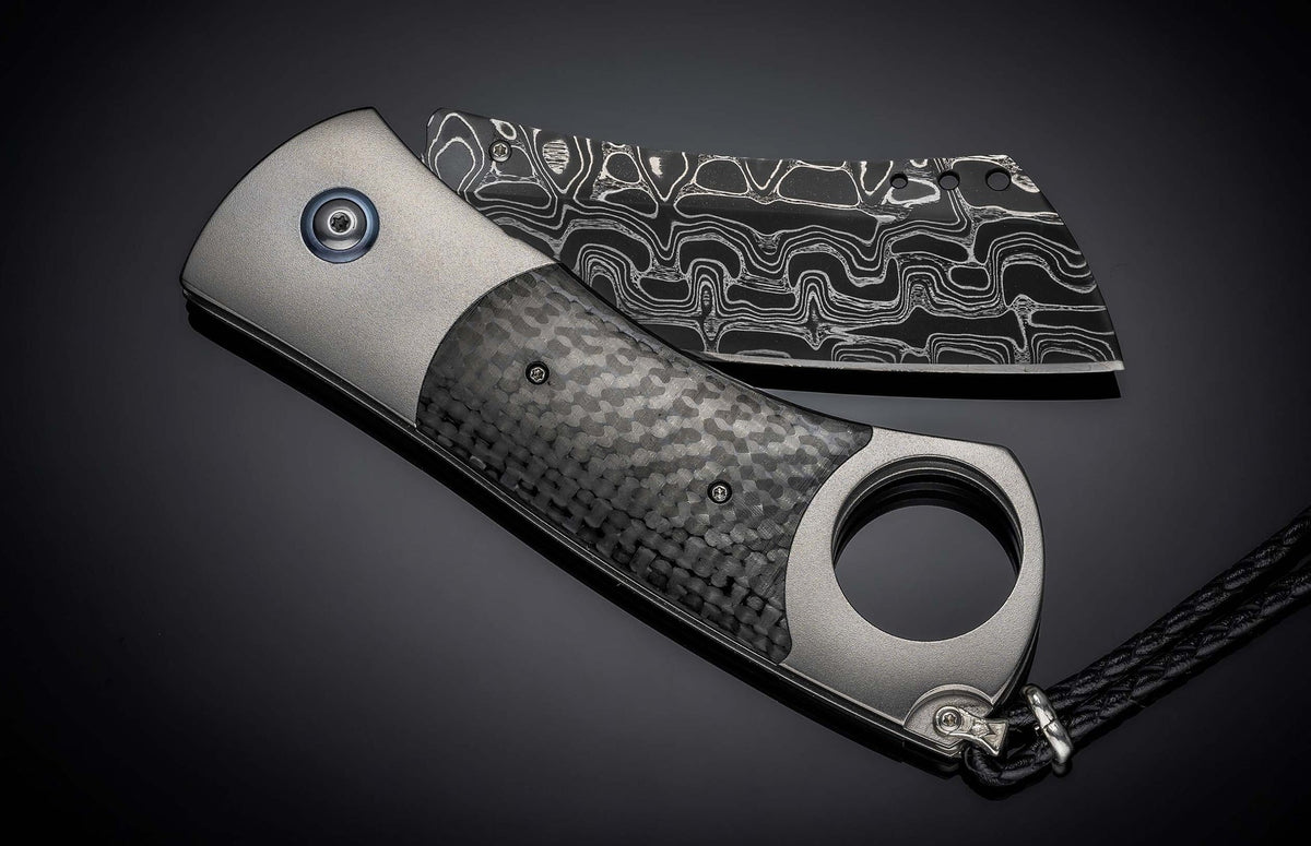 'Techno' CG1 Titanium Cigar Cutter with Carbon Fiber and Damascus Blade Limited Edition