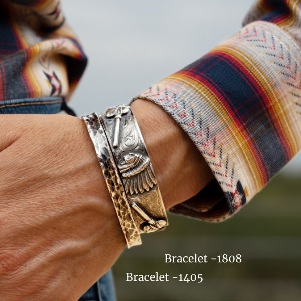 Bracelet 1405 Sterling Silver Hammered Bracelet with 14 Karat Rose Gold Tips