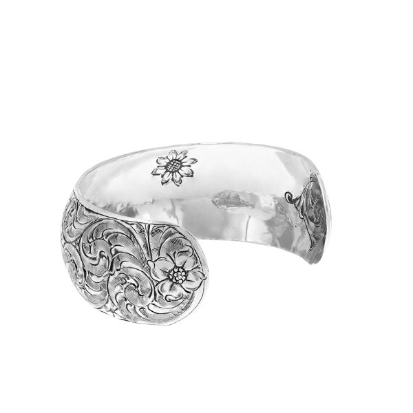 Bracelet 1865 Sterling Silver Floral Domed ID Cuff