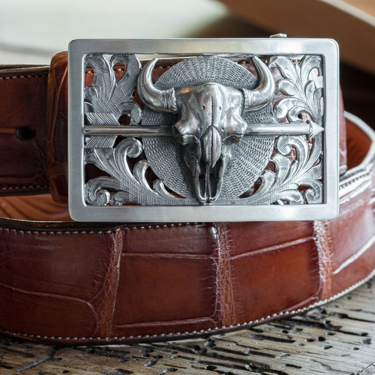 Childress 1805 Sterling Silver Trophy Buckle with Bison Skull and Arrow