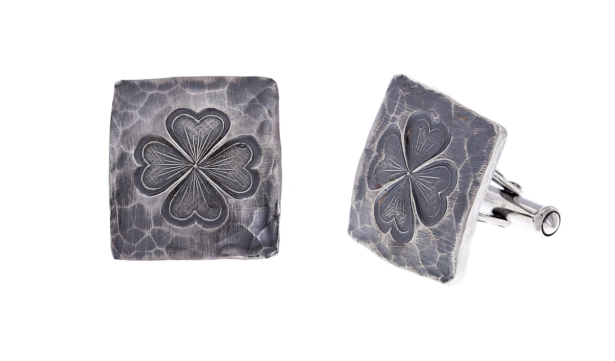 Cuff Links 1704 Fossilized 4 Leaf Clover
