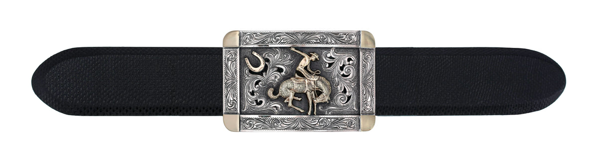 Misty Valley 1800 Sterling &amp; Gold Bronc Rider Trophy Buckle
