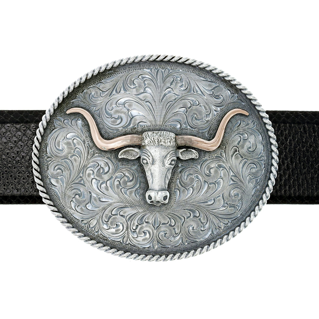 Crumrine Rectangle Vintage Longhorn Engraveable Trophy Buckle - Antiqu