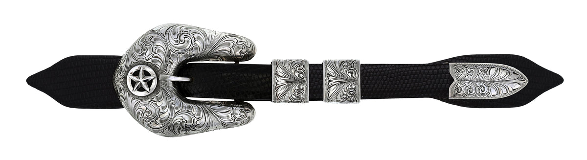 Jones 1804 Texas Star Scroll Engraved Buckle Set
